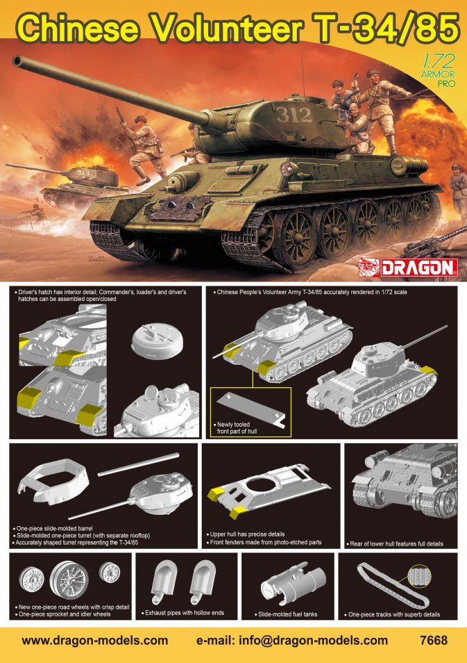 Dragon 7668 1:72 Chinese Volunteer T-34/85