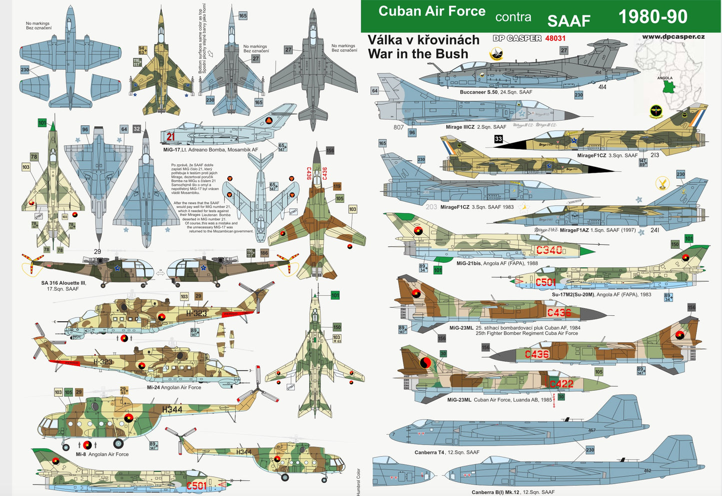 DP Casper. 48031 1:48 Cuban Air Force contra SAAF 1980-90. War in the Bush