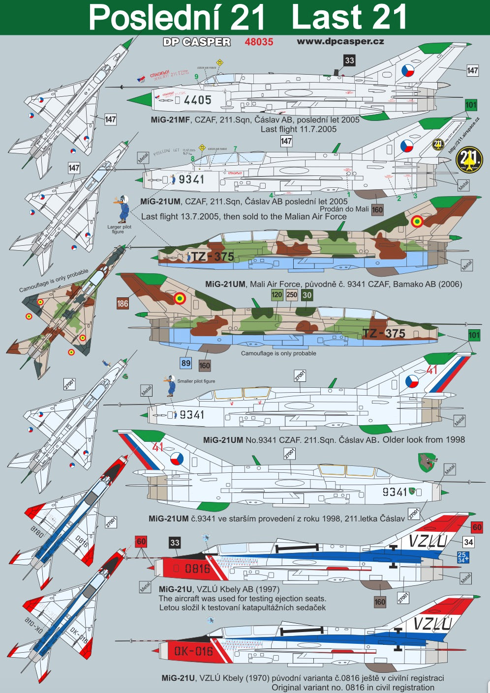 DP Casper. DPC48035 1:48 Last 21 - MiG-21MF x 2, MiG-21F x 1, MiG-21UM x 8, MiG-21U x 2, MiG-21FN x 1, MiG-21bis x 1