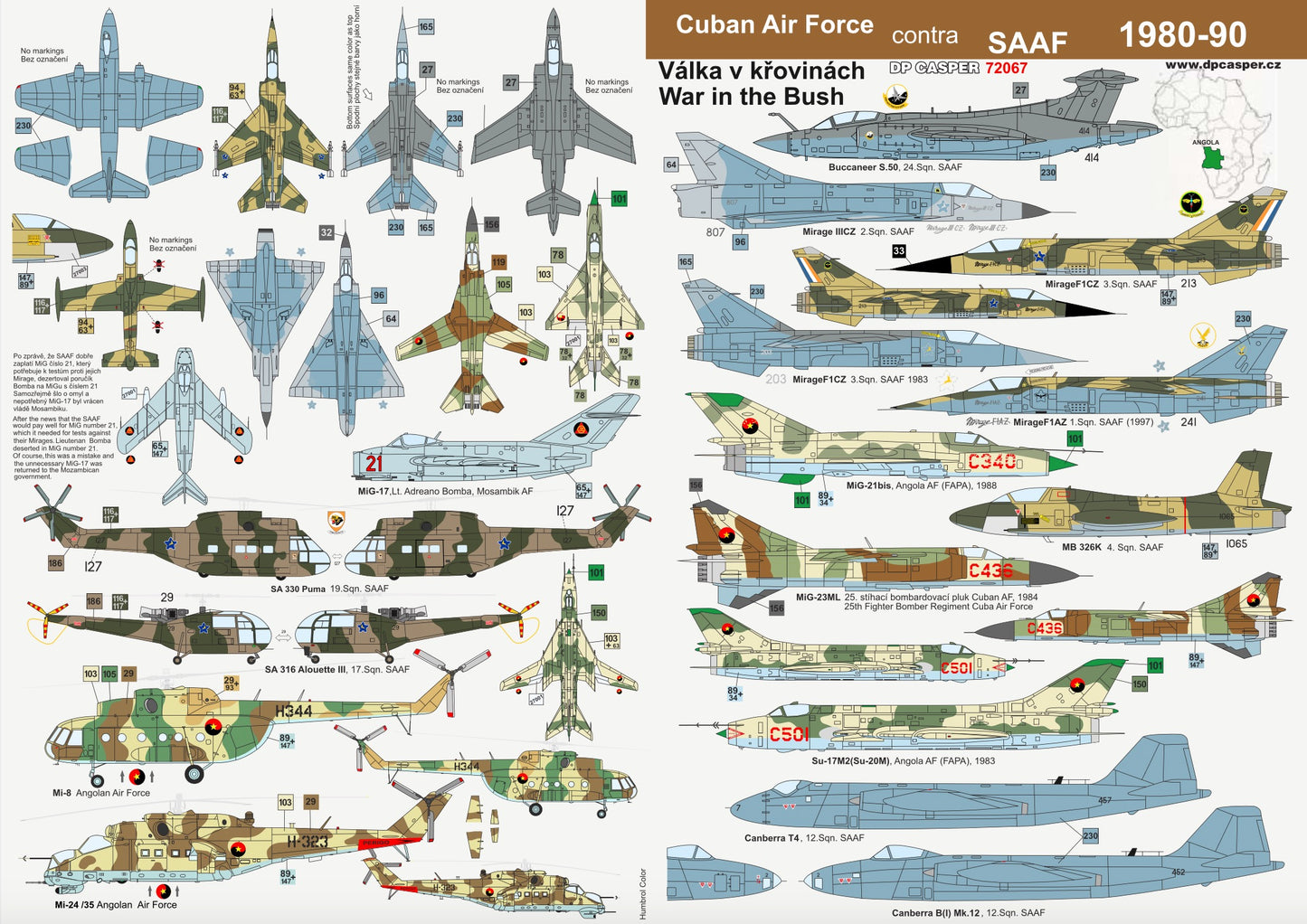 DP Casper. 72067 1:72 Cuban Air Force contra SAAF 1980-90. War in the Bush