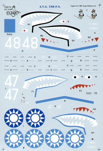 Eagle Cal 32069 1:32 Curtiss P-40B AVG Tomahawk 2nd Sqn Blue fuselage bands