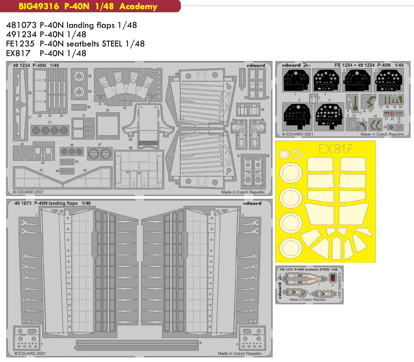 Eduard Big-Ed BIG49316 1:48 P-40N Warhawk 1to be used with Academy