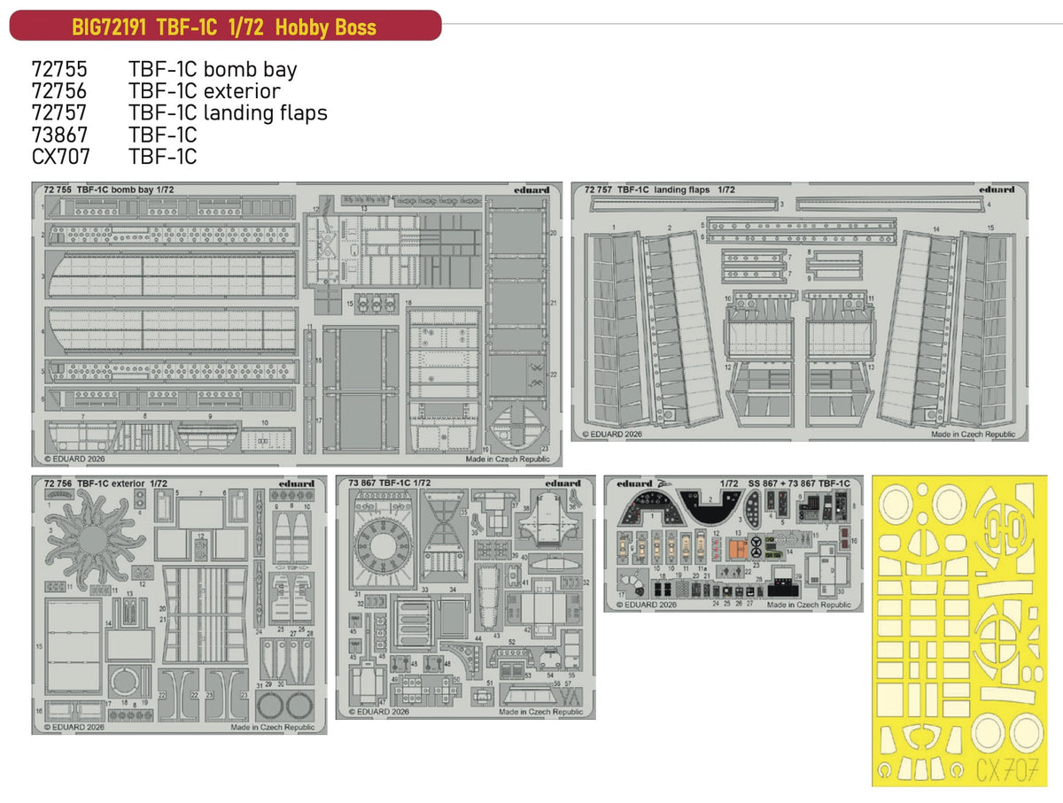 Eduard Big-Ed BIG72191 1:72 Grumman TBF-1C Avenger Big-Ed Set