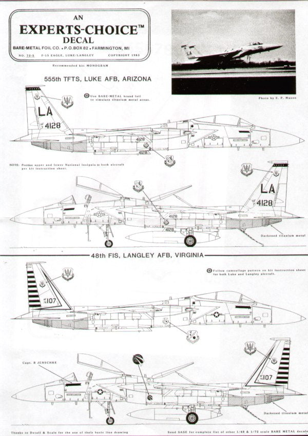 Experts Choice 4804 1:48 F-15A Eagle 555 TFTS Luke Air Force Base 74-128; 48 FIS Langley Air Force Base 76-107