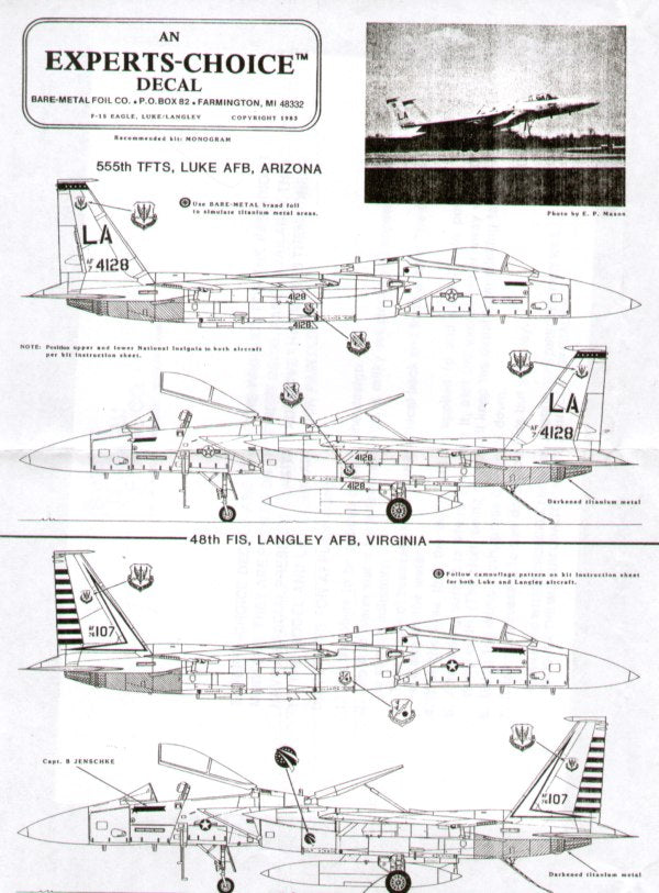 Experts Choice 7205 1:72 F-15A Eagle 555 TFTS Luke Air Force Base 74-128; 48 FIS Langley Air Force Base 76-107
