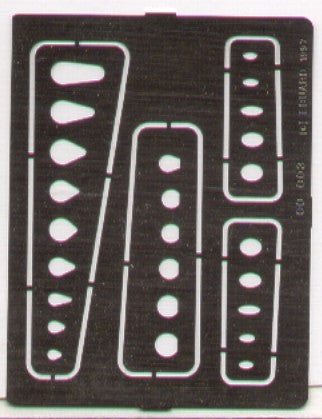 Eduard 00003  Ovals, Circles with 1 flat edge and tear drop shapes scribing template. Assorted sizes