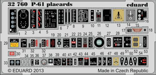 Eduard 32760 1:32 Northrop P-61A/P-61B 'Black Widow' placards