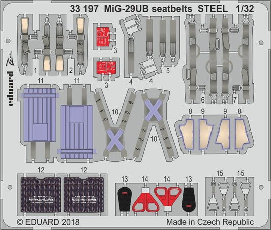 Eduard 33197 1:32 Mikoyan MiG-29UB 'Fulcrum' seatbelts STEEL