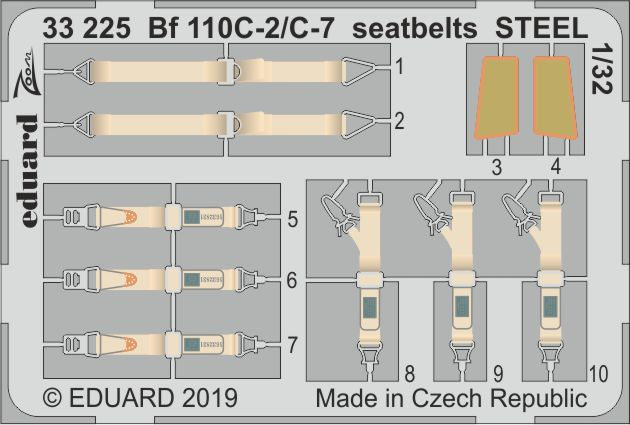 Eduard 33225 1:32 Messerschmitt Bf-110C-2/C-7 seatbelts STEEL