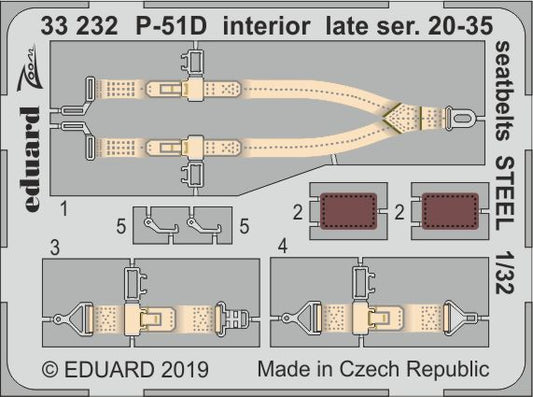 Eduard 33232 1:32 North-American P-51D Mustang interior late ser. 20-35 seatbelts STEEL