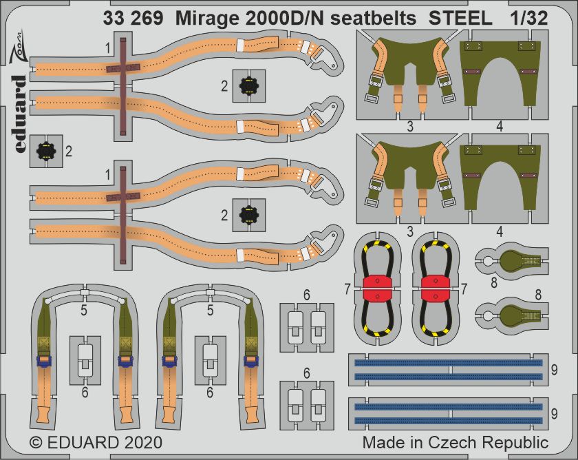 Eduard 33269 1:32 Dassault Mirage 2000D/N Seatbelts STEEL