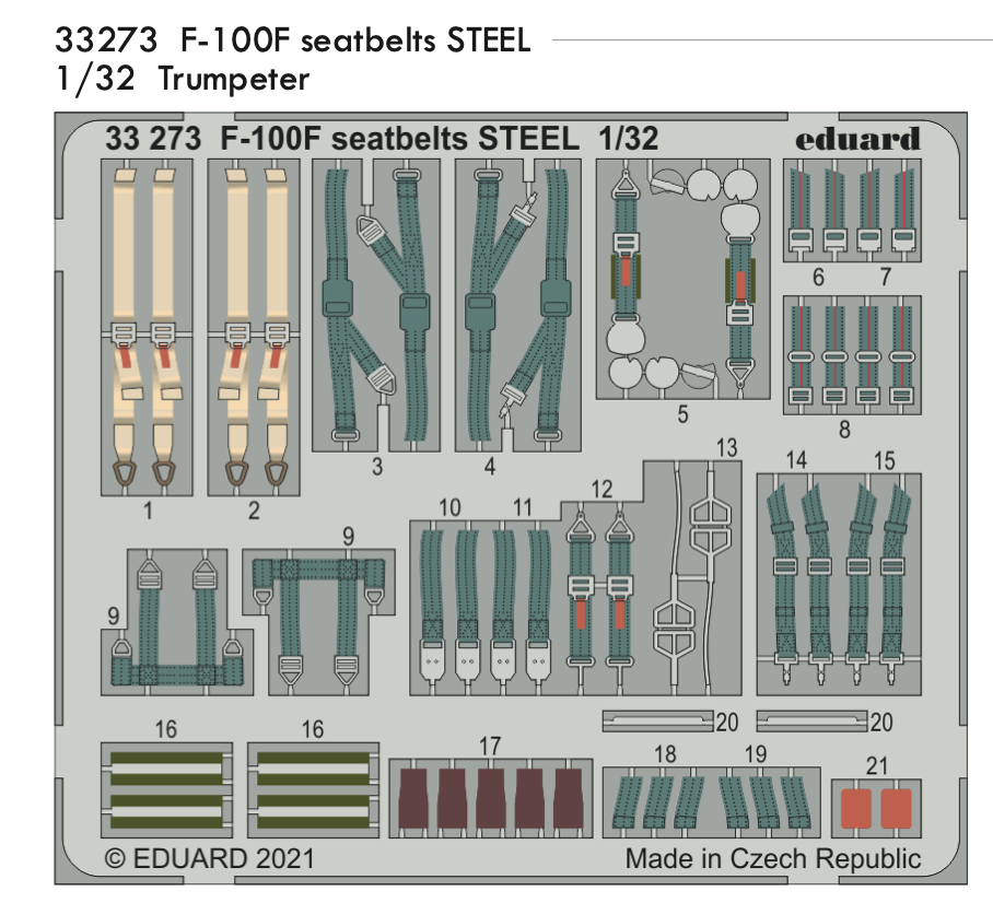 Eduard 33273 1:32  F-100F Super Sabre seatbelts STEEL to be used with Trumpeter