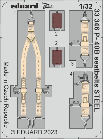 Eduard 33346 1:32 Curtiss P-40B seatbelts STEEL to be used with Great Wall Hobby