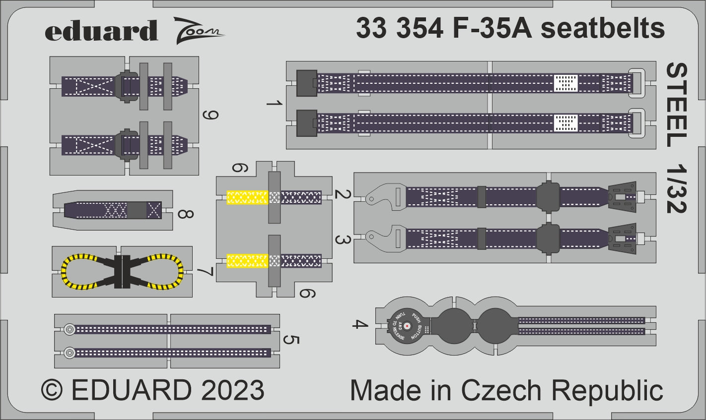 Eduard 33354 1:32 F-35A Lightning II seatbelts STEEL to be used with Trumpeter