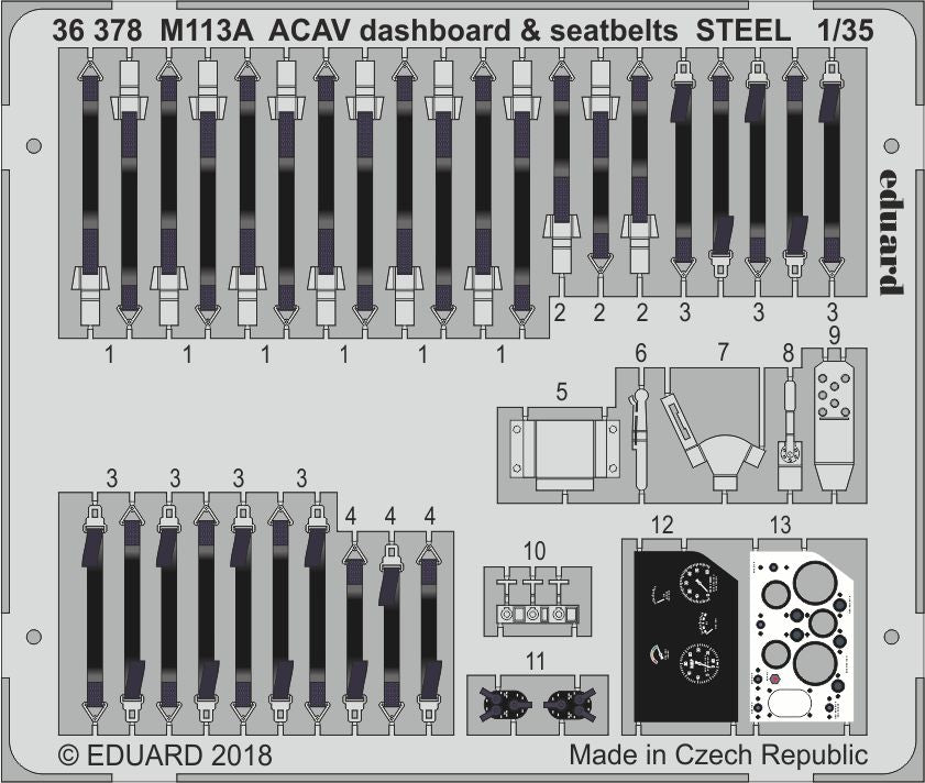 Eduard 36378 1:35 APC M113A ACAV dashboard & seatbelts STEEL