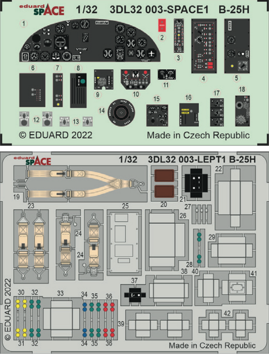 Eduard 3DL32003 1:32 North-American B-25H Mitchell SPACE 3D Decal instruments with etched parts 1/32