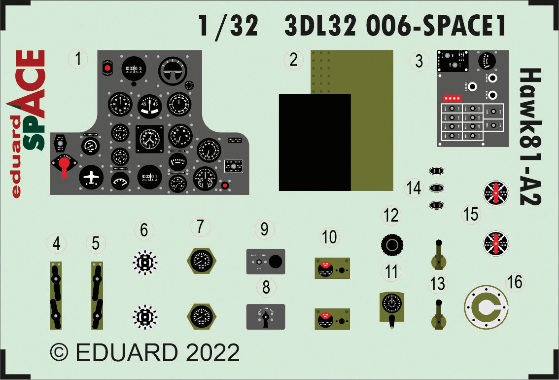 Eduard 3DL32006 1:32 Curtiss Hawk 81-A2 SPACE 3D Decal instruments with etched parts 1/32