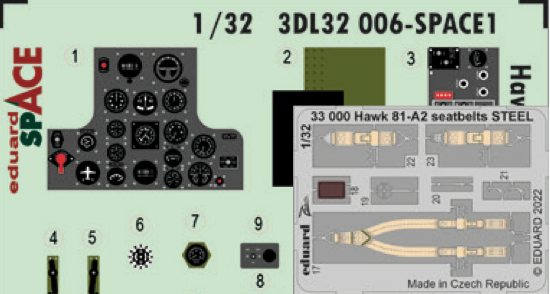 Eduard 3DL32006 1:32 Curtiss Hawk 81-A2 SPACE 3D Decal instruments with etched parts 1/32