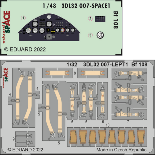 Eduard 3DL32007 1:32 Messerschmitt Bf-108 SPACE 3D Decal instruments with etched parts 1/32