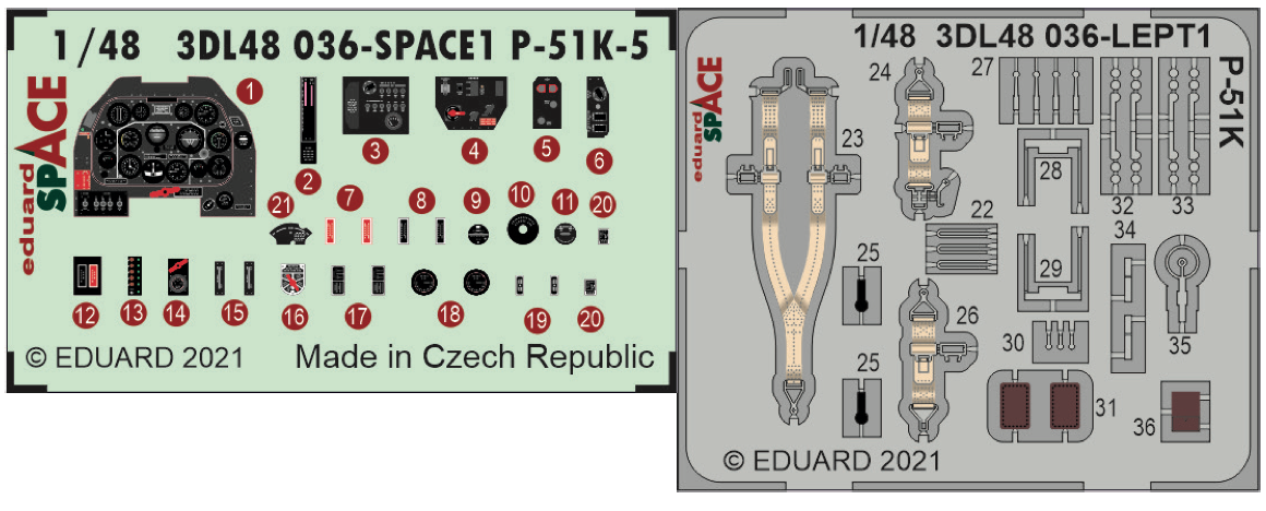 Eduard 3DL48036 1:48 North-American P-51K-5 Mustang SPACE 3D-Printed Instrument Decals