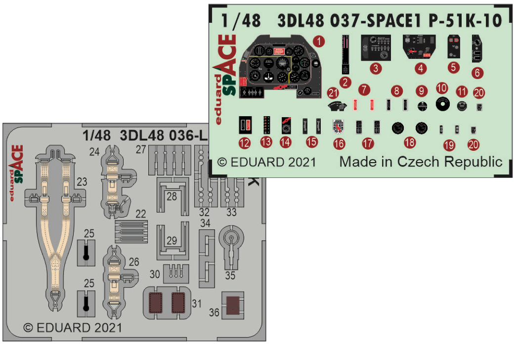 Eduard 3DL48037 1:48 North-American P-51K-10 Mustang SPACE 3D-Printed Instrument Decals