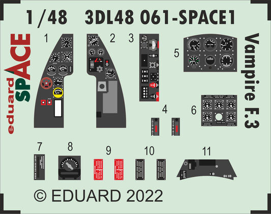 Eduard 3DL48061 1:48 de Havilland Vampire F.3 SPACE 3D-Printed Instrument Decals