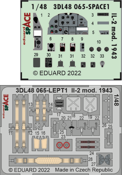 Eduard 3DL48065 1:48 Ilyushin Il-2 Stormovik mod. 1943 SPACE 3D-Printed Instrument Decals