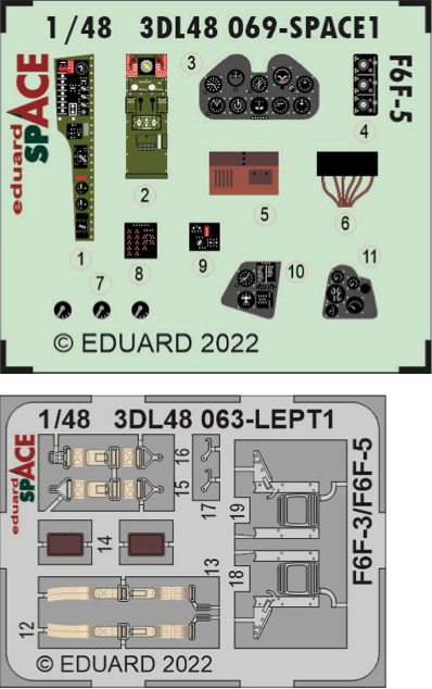 Eduard 3DL48069 1:48 Grumman F6F-5 Hellcat SPACE 3D-Printed Instrument Decals