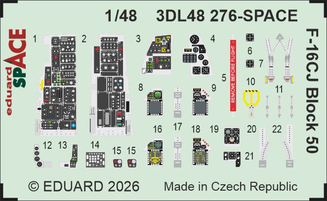 Eduard 3DL48276 1:48 Lockheed-Martin F-16CJ Fighting Falcon Block 50 SPACE 3D-Printed Decal Instruments