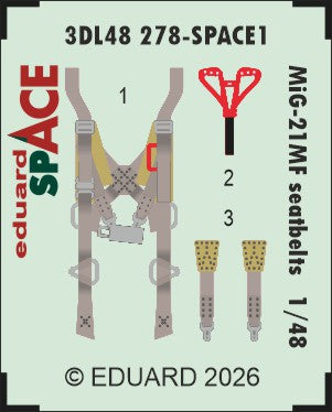 Eduard 3DL48278 1:48 Mikoyan MiG-21MF Seatbelts SPACE 3D-Printed Decal Instruments