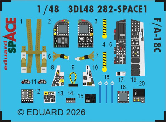 Eduard 3DL48282 1:48 Lockheed-Martin F/A-18C Hornet SPACE 3D-Printed Decal Instruments
