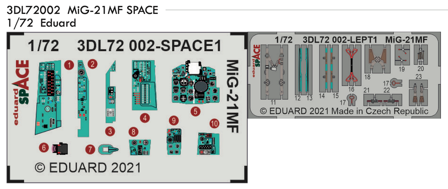 Eduard 3DL72002 1:72 Mikoyan MiG-21MF SPACE 3D-Printed Instrument Decals