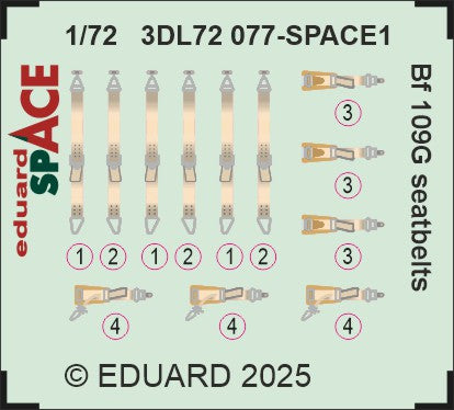 Eduard 3DL72077 1:72 Messerschmitt Bf-109G seatbelts SPACE set