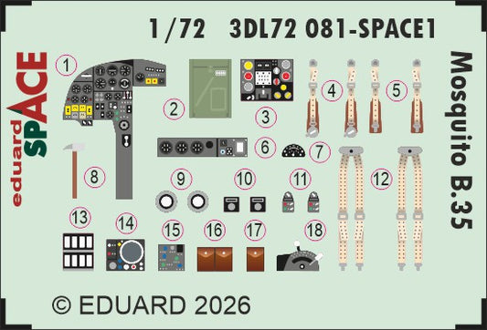 Eduard 3DL72081 1:72 de Havilland Mosquito B.35 SPACE set