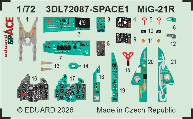 Eduard 3DL72087 1:72 Mikoyan MiG-21R SPACE 3D-Printed Decal Instruments