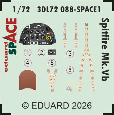 Eduard 3DL72088 1:72 Supermarine Spitfire Mk.Vb SPACE 3D-Printed Decal instruments