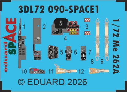 Eduard 3DL72090 1:72 Messerschmitt Me-262A-1 SPACE 3D-Printed Decal Instruments