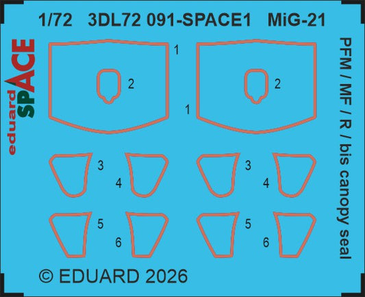 Eduard 3DL72091 1:72 MiG-21PFM / MiG-21MF/ MiG-21R / MiG-21bis canopy seal SPACE 3D-Printed Decal instruments