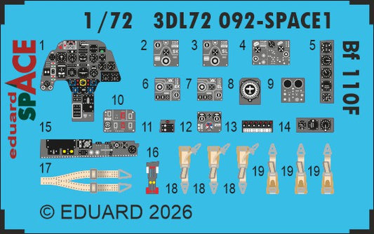 Eduard 3DL72092 1:72 Messerschmitt Bf-110F SPACE 3D-Printed Decal Instruments