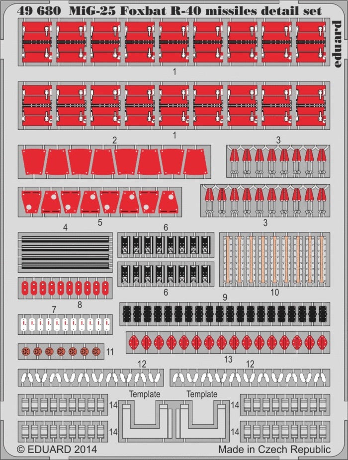 Eduard 49680 1:48 R-40 missiles detail set for the Mikoyan MiG-25PD MiG-25PDS