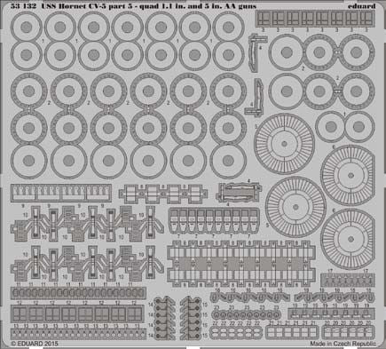 Eduard 53132 1:200 USS Hornet CV-8 part 5 - AA quad and 5 in guns