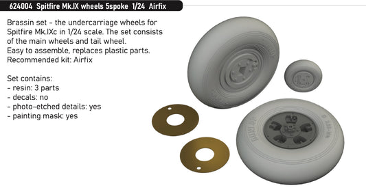 Eduard Brassin 624004 1:24 Supermarine Spitfire Mk.IXc wheels 5 spoke to be used with Airfix