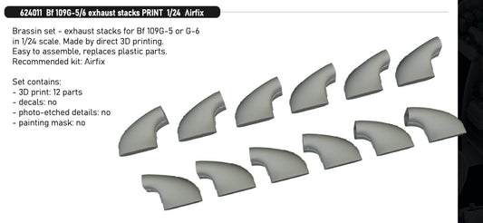 Eduard Brassin 624011 1:24 Messerschmitt Bf-109G-5/6 Exhaust Stacks PRINT