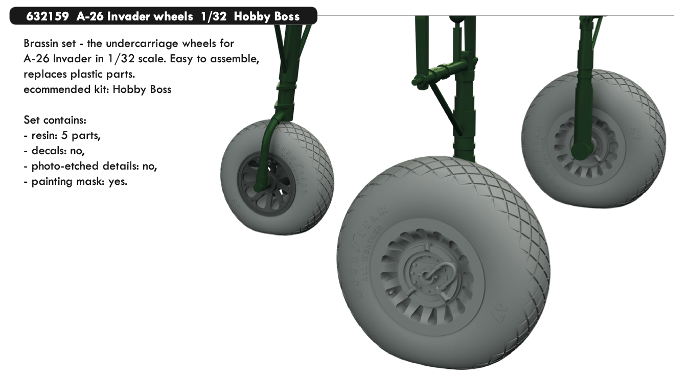 Eduard Brassin 632159 1:32 Douglas A-26B Invader wheels