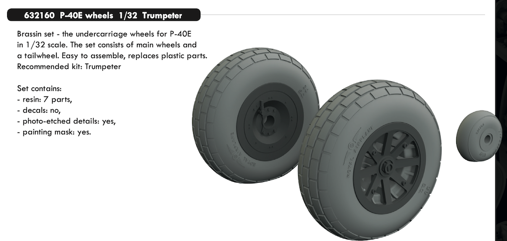 Eduard Brassin 632160 1:32 Curtiss P-40E wheels with weighted tyre effect