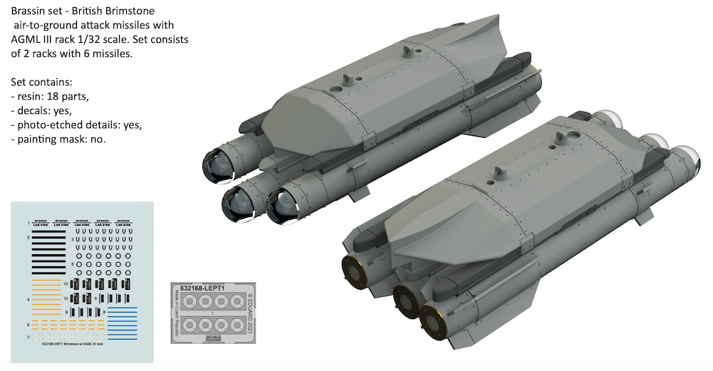 Eduard Brassin 632168 1:32 Brassin set - British Brimstone air-to-ground attack missiles with AGML III rack