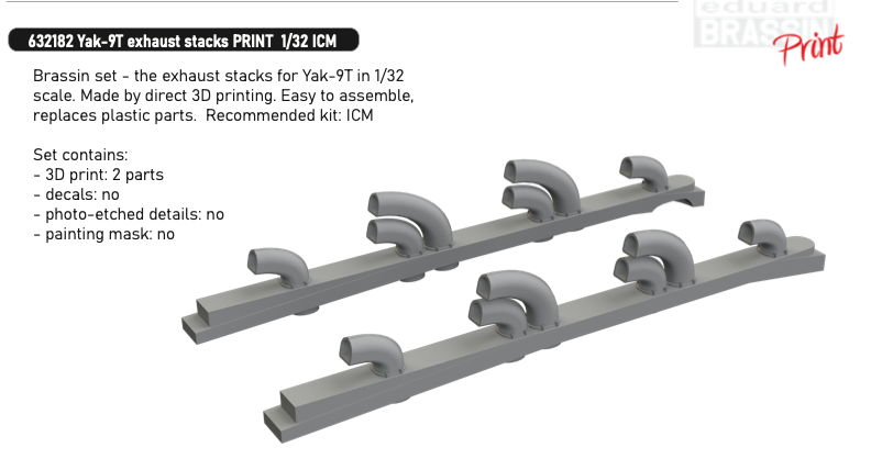 Eduard Brassin 632182 1:32 Yakovlev Yak-9T exhaust stacks