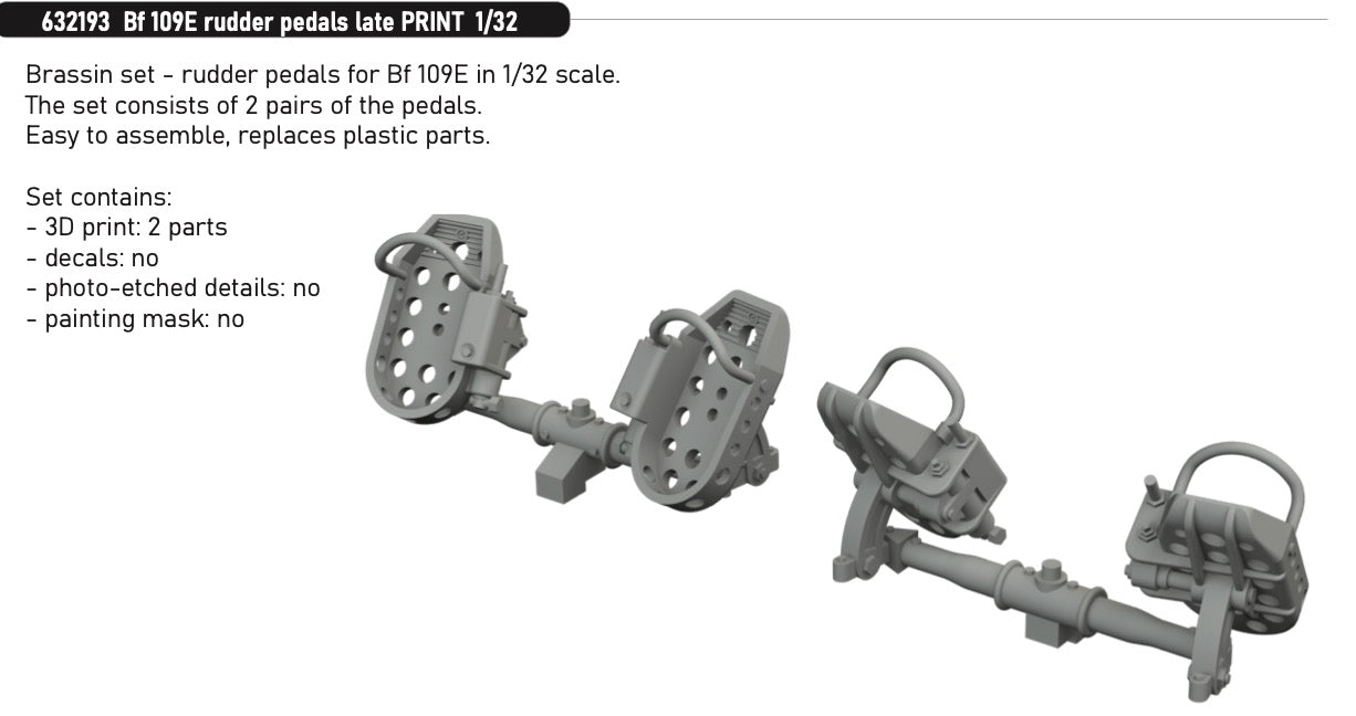Eduard Brassin 632193 1:32 Messerschmitt Bf-109E rudder pedals late