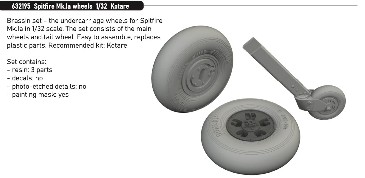Eduard Brassin 632195 1:32 Spitfire Mk.Ia wheels to be used with Kotare