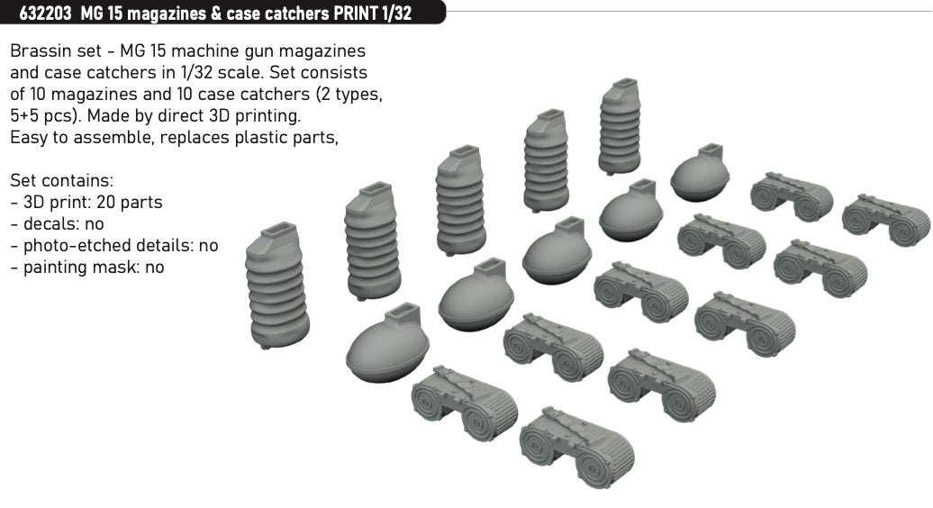 Eduard Brassin 632203 1:32 MG 15 magazines & case catchers (3D-Printed)